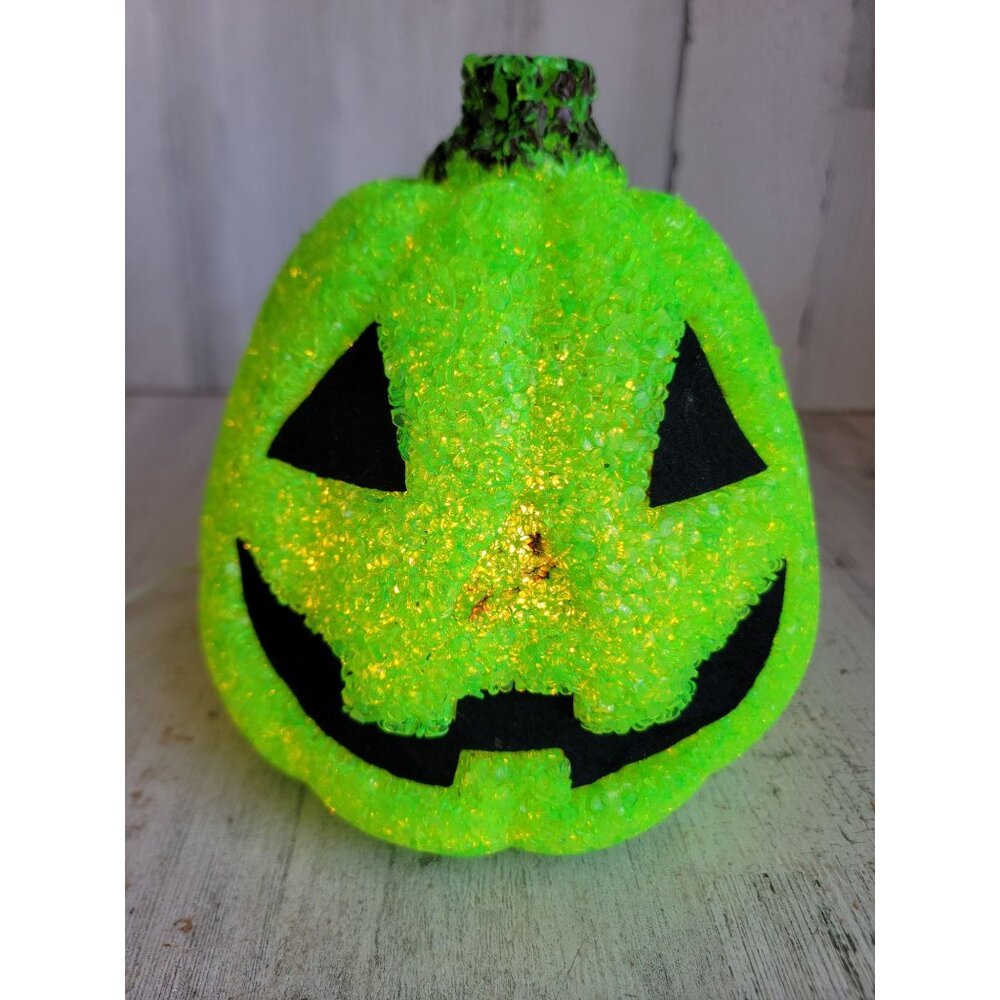 Seasons‎ green pumpkin melted plastic vintage Halloween light up home decor
